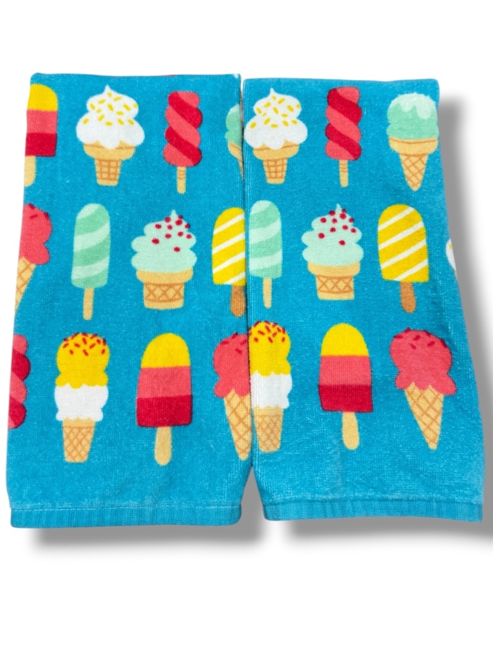 Set of Colorful Kitchen Hand Towels Summer Fun Ice Cream Popsicle Pattern Design